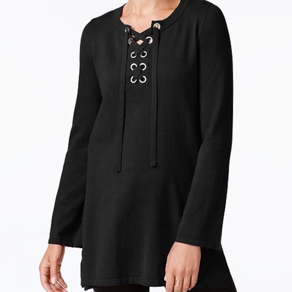 Style & Co. Sweaters - Style & Co Lace up Tunic Sweater Top Black